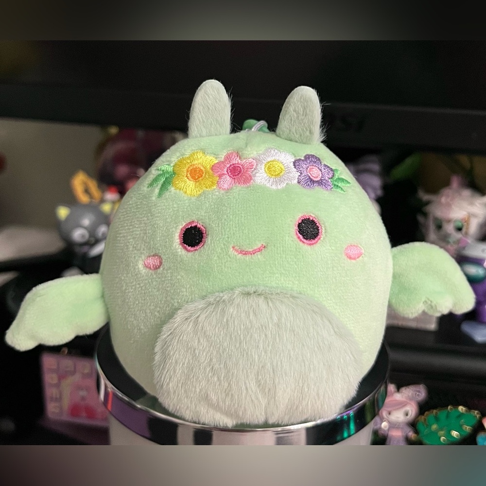 Tove the Green Mothman Flower Crown 3.5" Squishmallow Clip